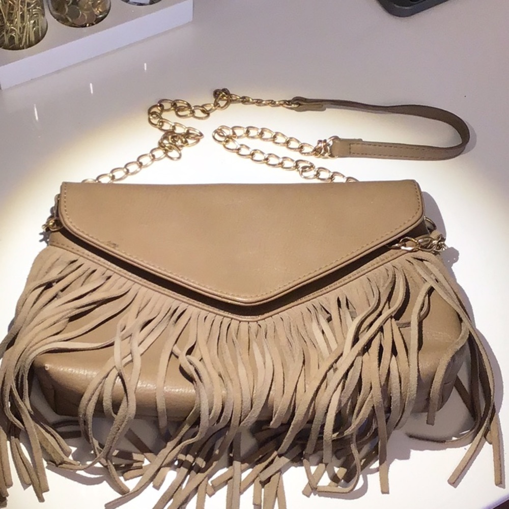 Beige fringe bag